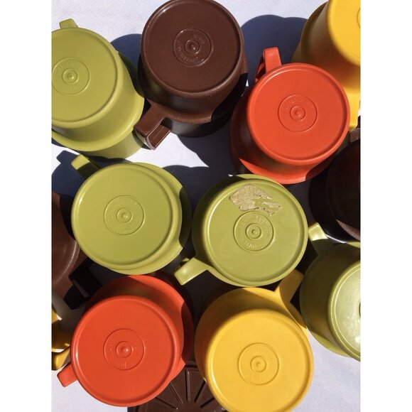 VTG Tupperware 1312 Stacking Coffee Cups Harvest MCM Orange Green Gold Brown Set - Picture 4 of 16